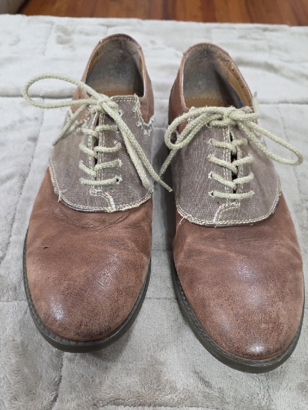 Clarks Men's Brown Leater?/Fabric Oxfords Dress Casual Classic Lace Up Sz 10 GUC
